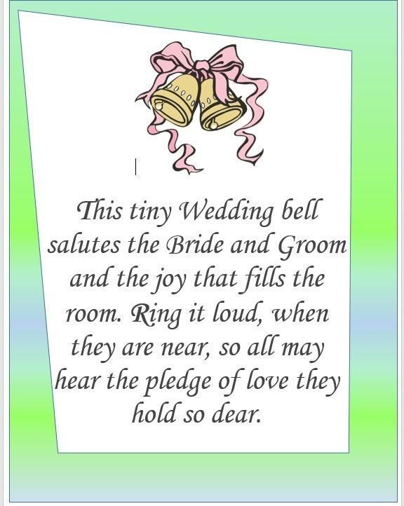 a wedding card with two bells on it and the words, this tiny wedding bell salutes the bride and groom