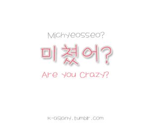 the words are written in korean and english on a white background with red lettering that reads are you crazy?