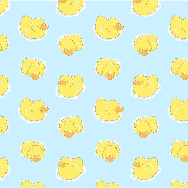 yellow rubber ducks floating in the water on a light blue background with white circles around them