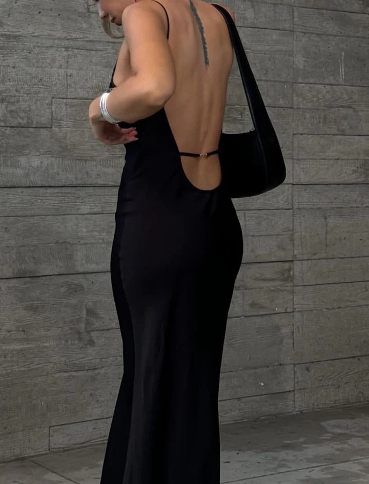 Mirielle Maxi Dress | Black – Rumored Sleek Backless Dress With Cowl Back For Date Night, Chic Evening Midi Dress With Tie Back, Sleek Tie-back Maxi Dress For Night Out, Elegant Backless Dress With Low Back For Date Night, Sleek Backless Dress With Cowl Back For Night Out, Elegant Low Back Dress For Date Night, Elegant Backless Dress For Date Night, Elegant Low Back Backless Dress For Date Night, Sleek Backless Dress With Keyhole Back