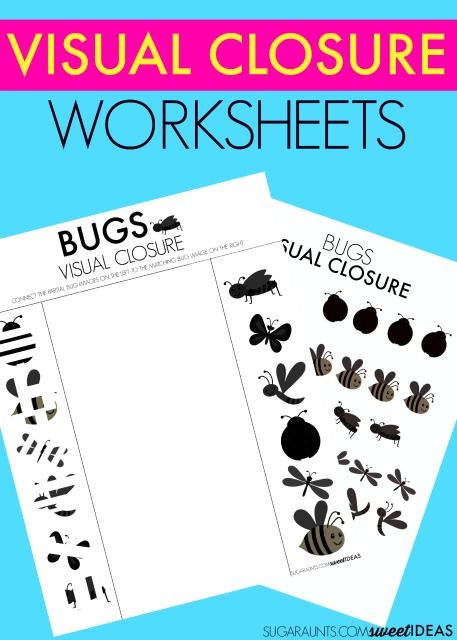 bugs visual closure worksheets for kids to use in the classroom or at home