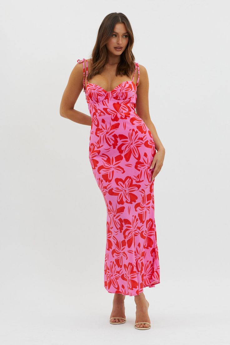 Shop the Luau Tied Shoulder Print Dress Pink | Selfie Leslie Fitted Printed Sundress For Party, Printed Fitted Sundress For Party, Flirty Ruched Maxi Dress For Vacation, Fitted Printed Dresses For Summer Parties, Fitted Midi Dress With Tropical Print For Vacation, Fitted Tropical Print Maxi Dress For Day Out, Fitted Tropical Print Midi Dress For Day Out, Fitted Maxi Dress With Tropical Print For Day Out, Flirty Ruched Midi Dress For Vacation