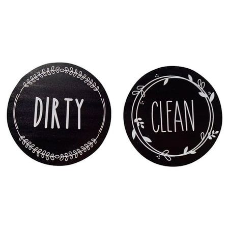 two black and white signs that say dirty clean