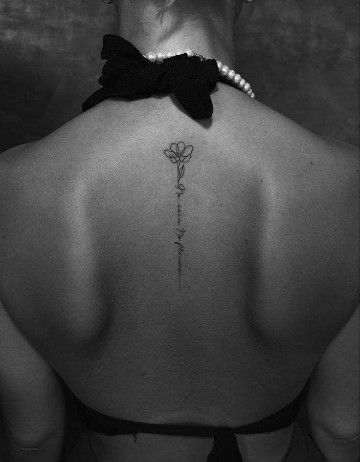 No rain No flowerstattoo tattooideas tattooart tattoosforwomen tattoodesign tattoomodel tattoosketch spine spinetattoo backtattoo flowertattoo quote quotes quoteoftheday quotestoliveby blackandwhite Flower Tattoo On Spine For Women, Writing On Spine Tattoo, Back Tattoo Small Upper, Petite Spine Tattoos, Back Tat Inspo Women, Tattoo Along Spine, Tattoo Spine Women Quote, Cute Small Spine Tattoos, Spine Tattoos Flowers With Quote