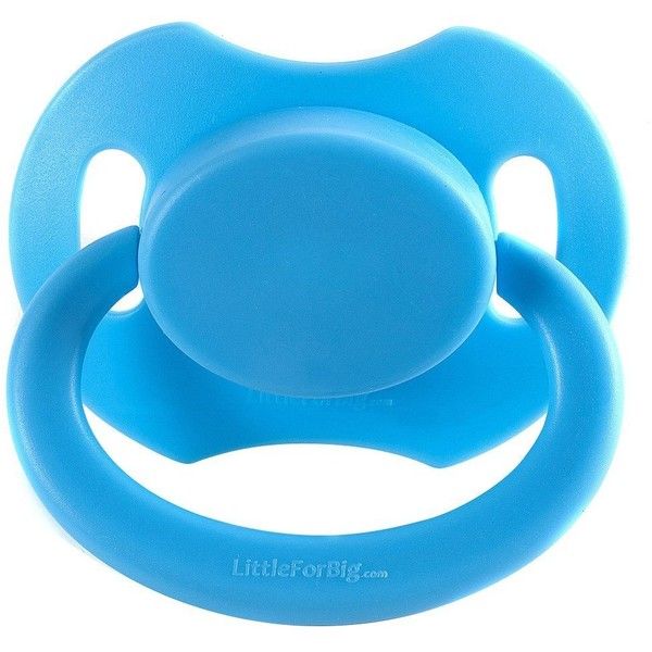 a blue baby pacifier sitting on top of a white table