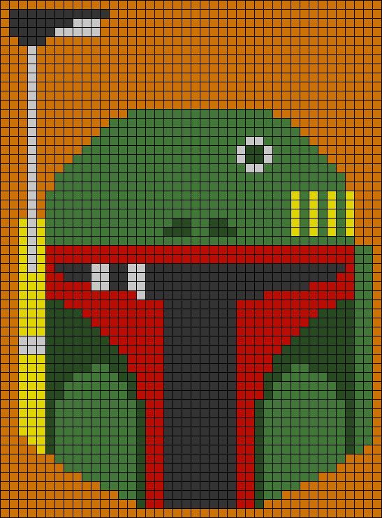 a cross stitch pattern of a teenage mutant with a baseball bat and helmet on it