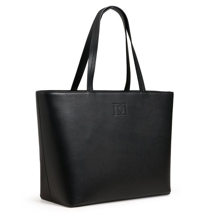 Sleek, Sophisticated and PracticalThe perfect tote - It is both sleek and functional. The dimensions of this tote allow you to comfortably carry anything from your laptop to your make up case and all your essential items in between.● Item SKU: DESMY-BL22● Item Color: Black● Height: 11.5in Width: 19in Depth: 6in● Handle drop: 9.3in● Inside Zipper Compartment ● Double top handles● Zipper closure● Gold metal fox head zipper pull● Metal feet at base of bag● Made in Spain● Composition: 100% Calf leat Chic Tote Laptop Bag For On-the-go, Sleek Shoulder Bag With Detachable Handle For Shopping, Elegant Black Laptop Bag, Elegant Black Laptop Bag For Everyday Use, Chic Rectangular Laptop Bag For On-the-go, Modern Laptop Bag For Shopping, Elegant Black Tote Laptop Bag, Modern Laptop Bag With Top Carry Handle For Shopping, Elegant Black Laptop Tote Bag