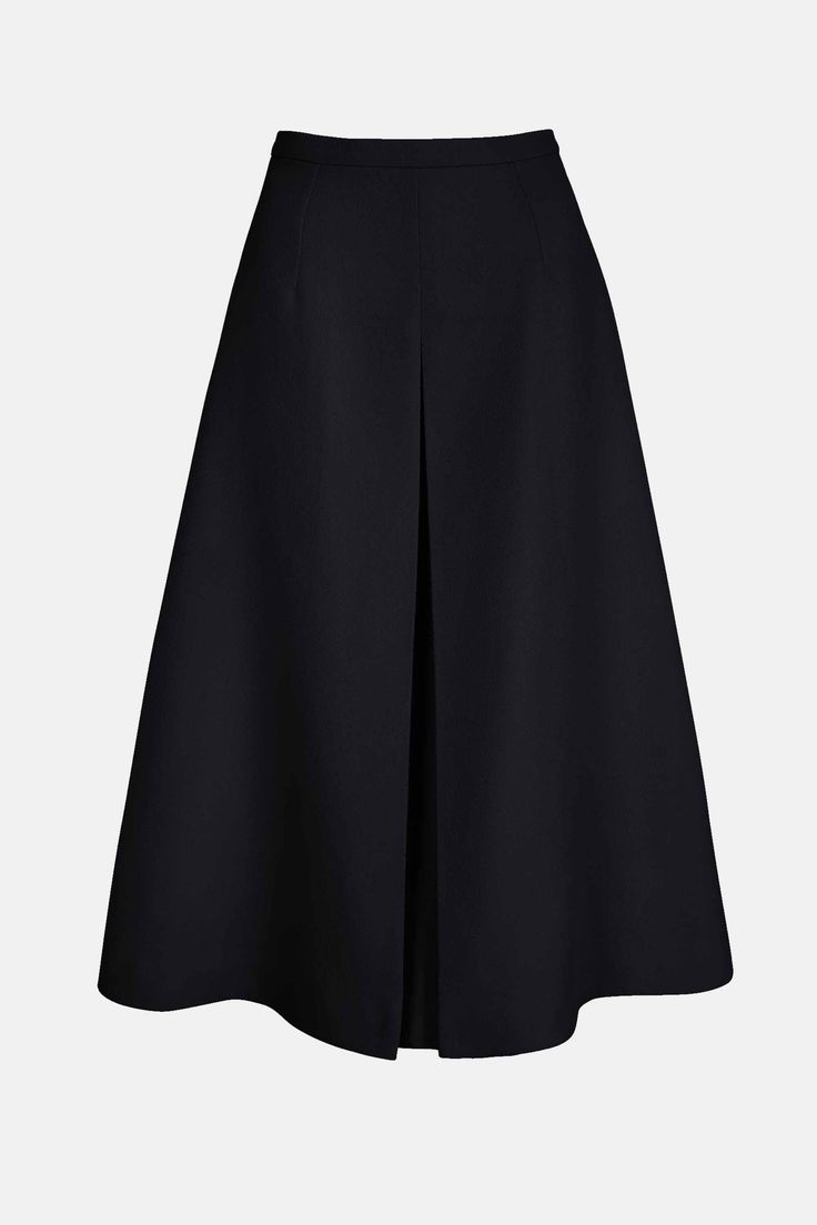 Sato Inverted Pleat A-Line Skirt In Black Double Crepe | Emilia Wickstead Black A Line Skirt, Black Drapes, Emilia Wickstead, Skirts Midi High Waisted, Flared Skirt, Crepe Fabric, Skirt Black, Guest Dresses, Flare Skirt