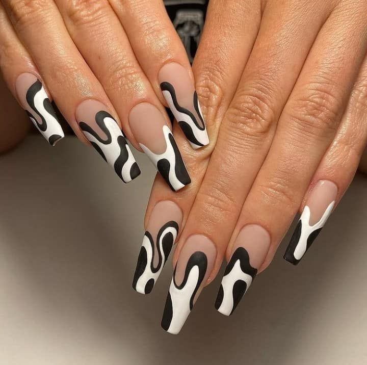 White Nail Inspiration, Black And White Nail, Black And White Nail Designs, Black And White Nails, Nail Design Glitter, Long Nail Designs, Edgy Nails, Nail Candy, White Nail Designs