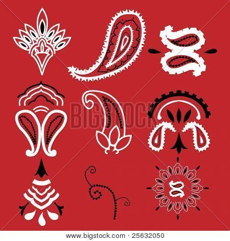 a red background with white designs on it