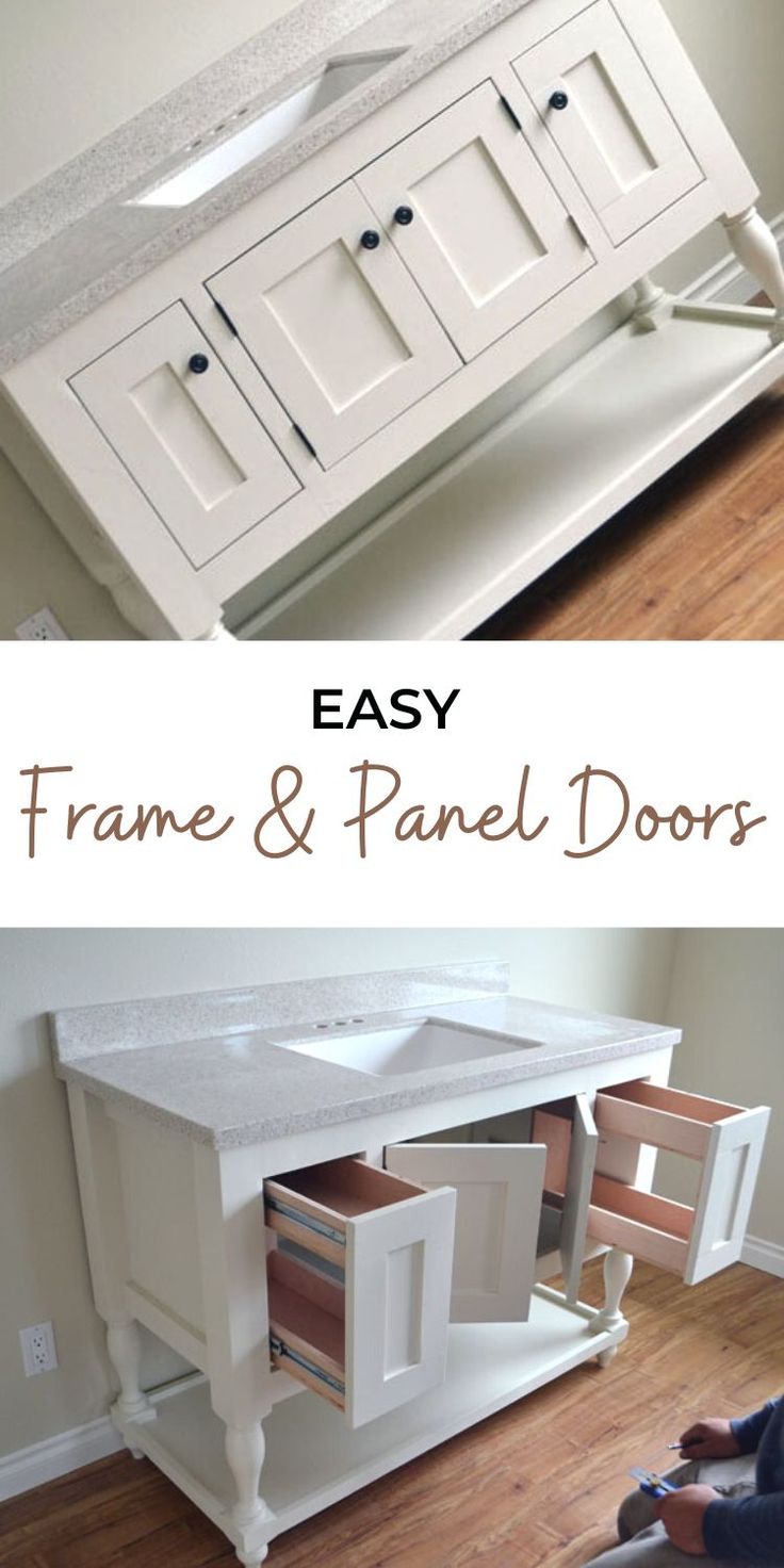 an easy diy frame and panel door for a kitchen island with drawers in it