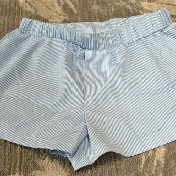 Blue Striped Shorts Brand New Without Tags Size Large Blue Pajama Shorts With Short Inseam For The Beach, Blue Summer Pajama Shorts With Short Inseam, Light Blue Summer Bottoms For Daywear, Light Blue Bottoms For Summer Daywear, Blue Pajama Shorts For Spring With Short Inseam, Blue Pajama Shorts For Summer, Blue Pajama Shorts For Daywear, Blue Shorts For Spring Daywear, Blue Pajama Shorts For Spring