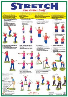 a poster with instructions on how to stretch for better golf