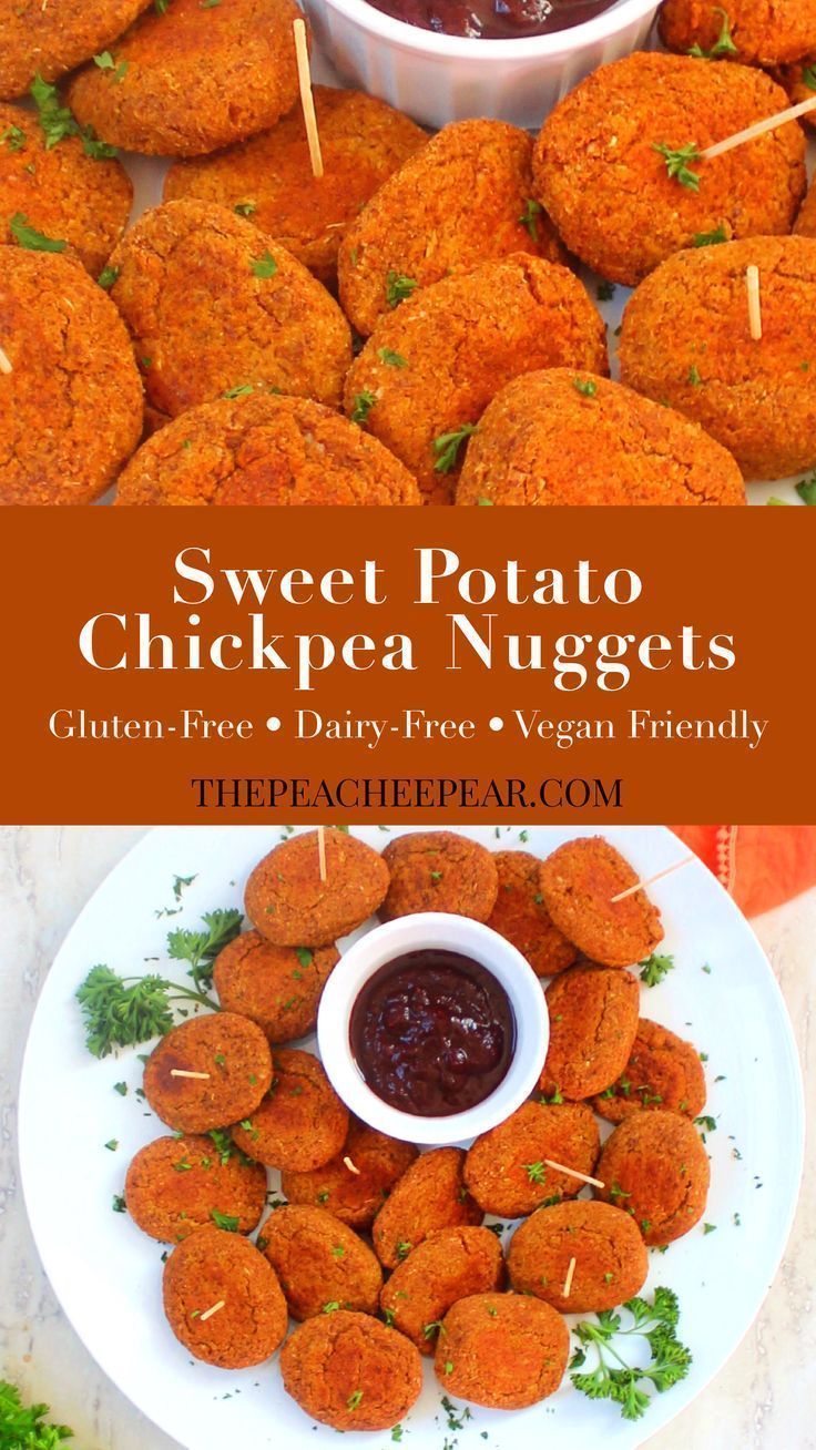 sweet potato chickpea nuggets on a plate with dipping sauce