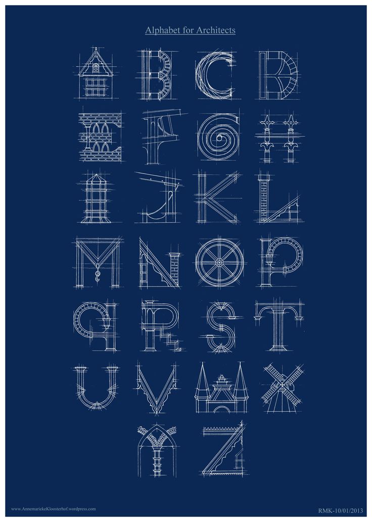 a blueprinted poster with the letters and numbers for alphabets in different styles