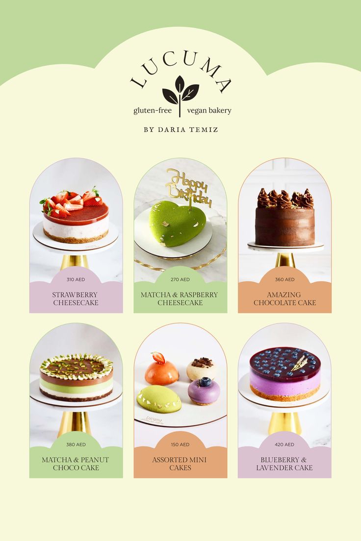 an image of a website page with different cakes and desserts on the front cover