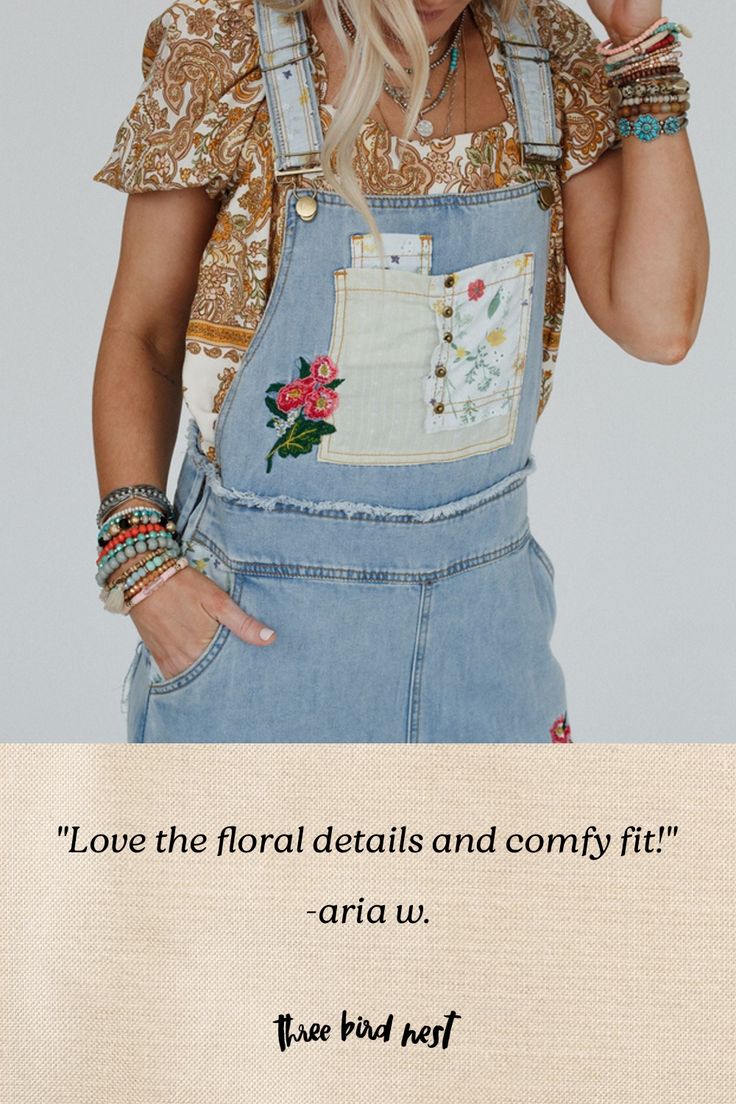 Turn a staple into a statement piece with our playful and stylish City Garden Floral Overalls! Whether you're strolling through a weekend market, attending a music festival, or simply embracing a laid - back day with friends you'll love them because they feature: Comfortable denim fabric Loose and oversized, wide leg, overall, jumpsuit silhouette Classic square neckline and adjustable overall style straps SO CUTE contrasting floral and paisley print fabric patches and embroidered flower patch de Floral Overalls, Paisley Print Fabric, Weekend Market, Boho Essentials, Day With Friends, Bralette Outfit, Floral Patches, Overall Jumpsuit, Denim Day