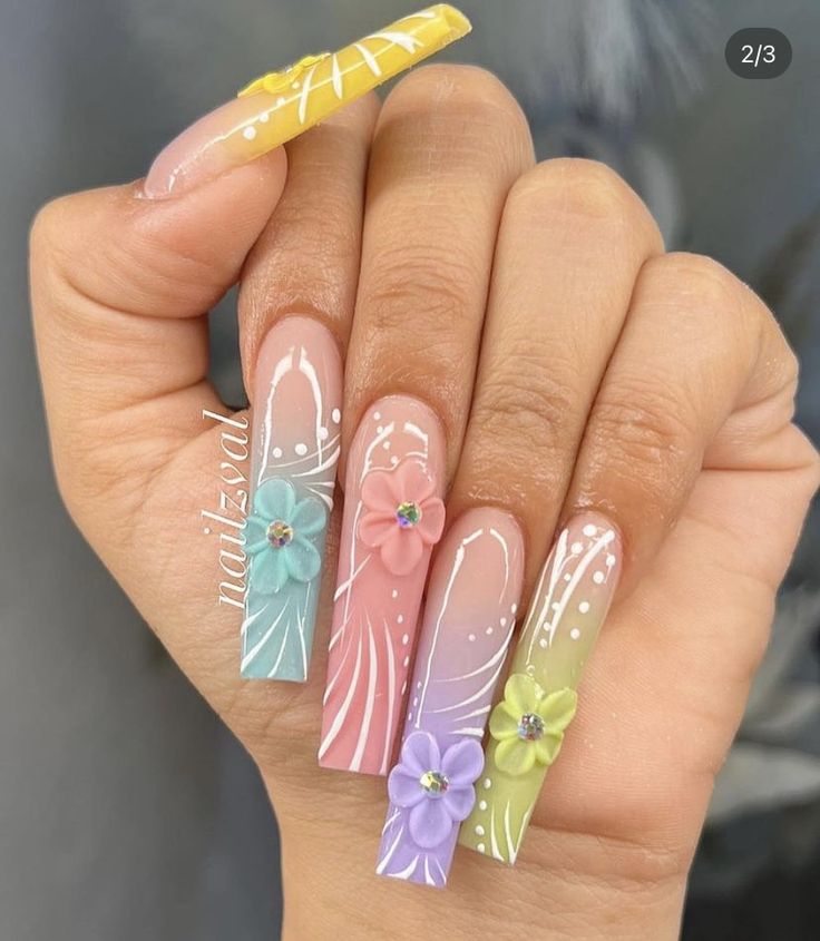 Spring Birthday Nails, Long Spring Nails, Easter Nail Ideas Spring, Easter Nails Ideas, Easter Nail Ideas, Fur Nails, Nails Easter, Easter Nail Designs, Spring Acrylic Nails