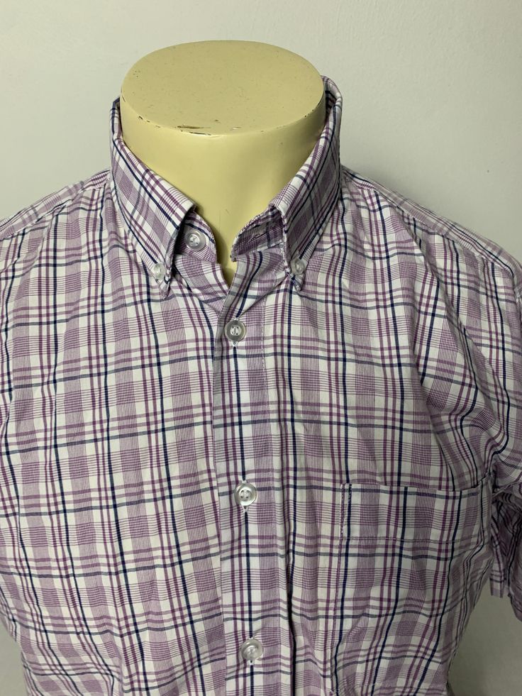 Dunnes Regular Fit Shirt Size Medium Color: white, navy and purple Material: cotton Thinner material bag 19v JN Fitted Skirt, Workout Shirts, Casual Button Down Shirt, Color White, Size Medium, Navy, Purple, White, Color