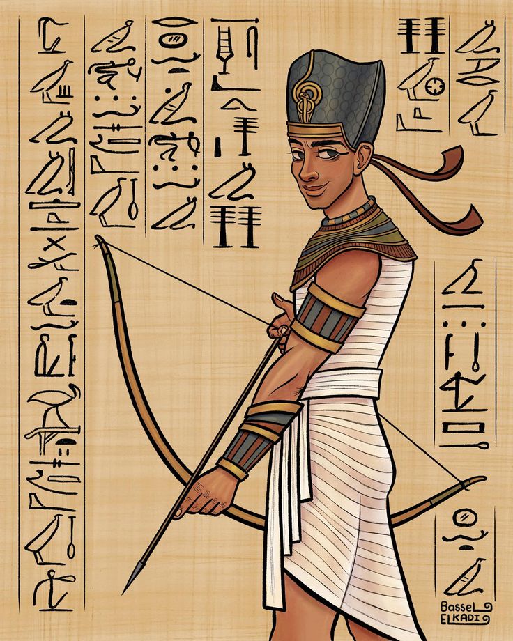 an egyptian woman with a bow and arrow in front of the egyptian calligraphys