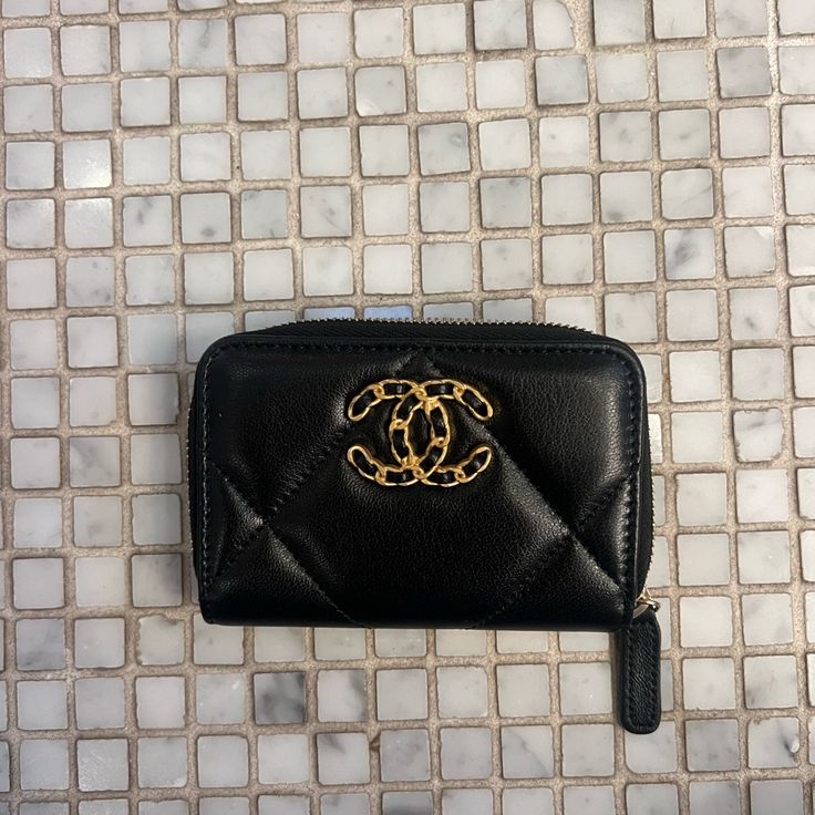 New Chanel Wallet, Never Used Luxury Black Card Holder With Coin Pocket, Elegant Rfid Blocking Coin Purse, Luxury Rfid Blocking Coin Purse, Luxury Rfid Blocking Rectangular Coin Purse, Designer Black Coin Purse For Everyday Use, Luxury Black Wallet With Interior Card Slots, Luxury Black Coin Purse As Gift, Luxury Black Coin Purse For Gift, Luxury Rfid Blocking Coin Purse For Business