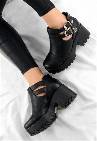 FAITH CHUNKY HEEL CUT OUT GRIP PLATFORM BUCKLE ANKLE BOOTS Shoes Prom, Cinderella Shoes, Boating Outfit, Buckle Ankle Boots, Prom Shoes, Fall Shoes, Crazy Shoes, Formal Shoes, Louboutin Shoes