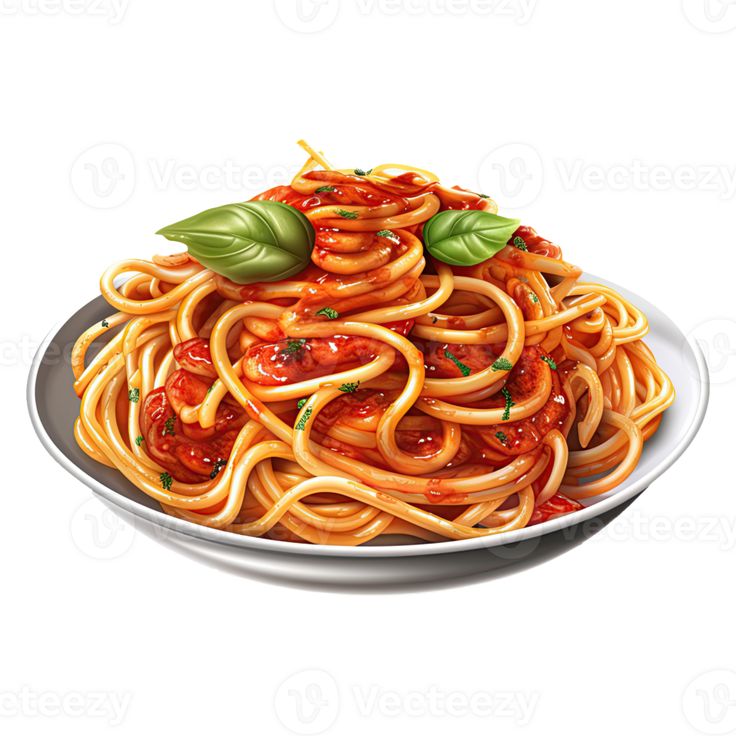 a plate of spaghetti with tomato sauce and basil leaves on top, ready to be eaten