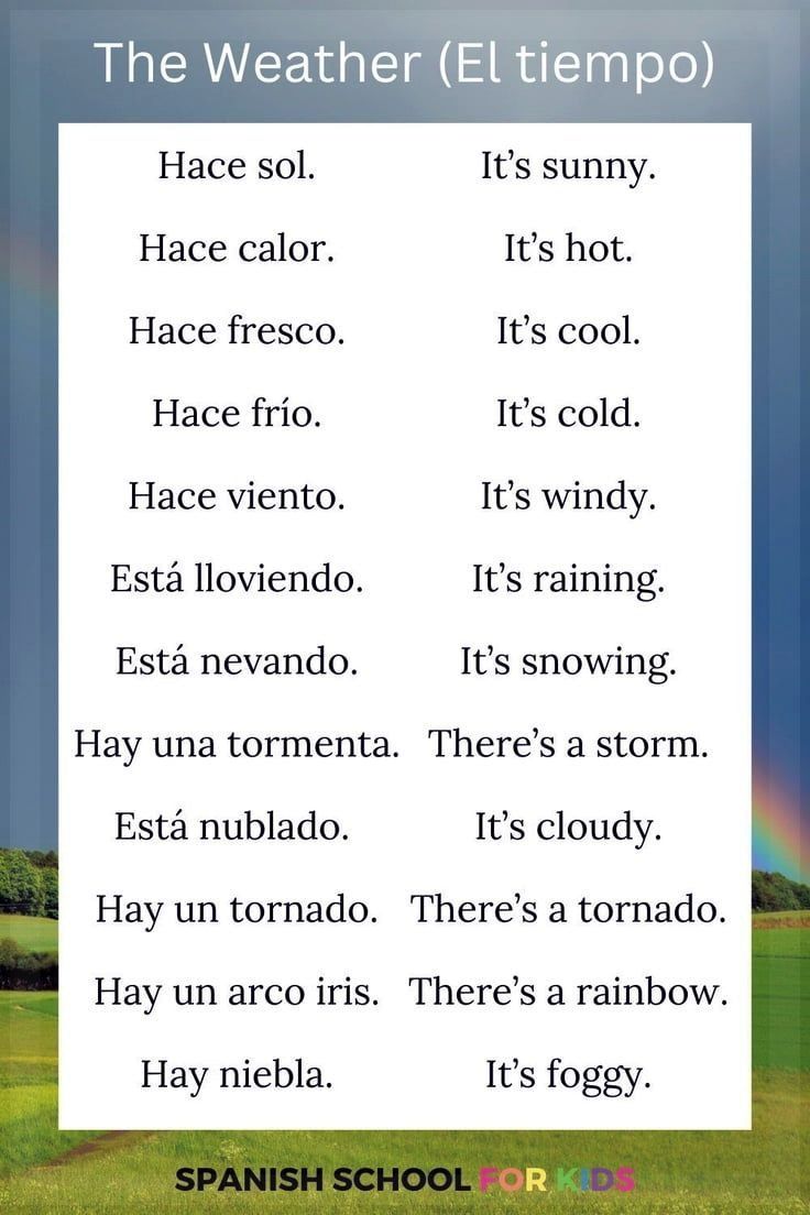 the weather elt tempo is in spanish and has an image of a rainbow