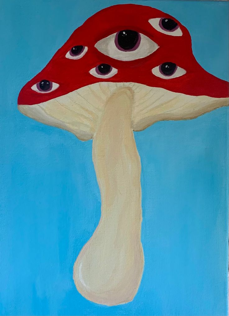 a painting of a mushroom with eyes on it