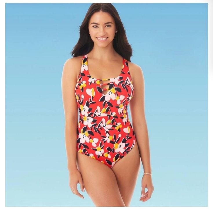 Red Tropical Floral Print One Piece Swimsuit With Built In Padded Cups. Open Keyhole Back And Adjustable Tie Straps. 62% Nylon & 38% Lycra. Size M And L Available. New With Tags. Red Floral Print Sleeveless Swimwear, Casual Printed Swimwear For Holiday, Casual Floral Print Swimwear For Holiday, Red One-piece Swimwear With Floral Print, Red Floral One-piece Swimwear, Red Floral Print One-piece Swimwear, Casual Red Swimwear For Holiday, Casual Swimwear For Spring Holiday, Casual Red Printed Swimwear