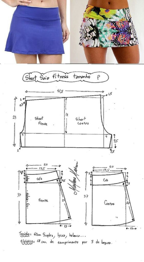 the skirt pattern is shown with measurements for it