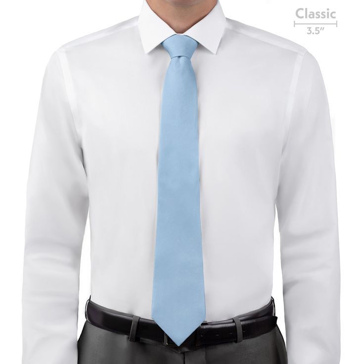 Azazie Sky Blue Necktie - Classic - Knotty Tie Co. Classic Fitted White Neckwear, Classic Blue Ties For Formal Occasions, Classic Solid Color Neckwear For Weddings, Classic Blue Ties For Business, Classic Solid Neckwear For Wedding, Classic Solid Color Wedding Neckwear, Classic Blue Business Ties, Classic Blue Neckwear For Black Tie Events, Blue Standard Tie For Wedding