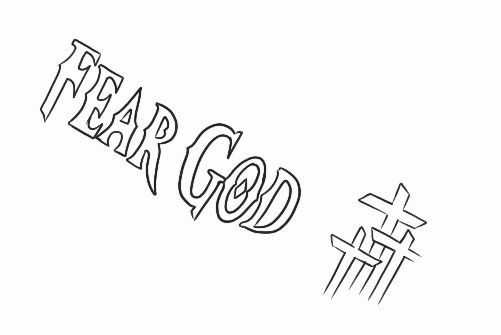 the word fear god is drawn in black and white