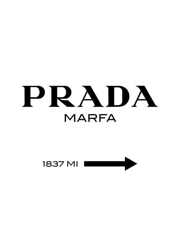 the logo for prada marfa is shown in black and white, with an arrow pointing