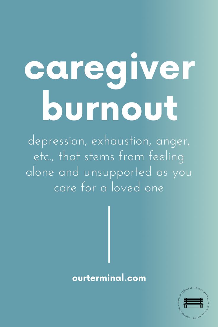 a blue background with the words caregiver burnout and an image of a bench