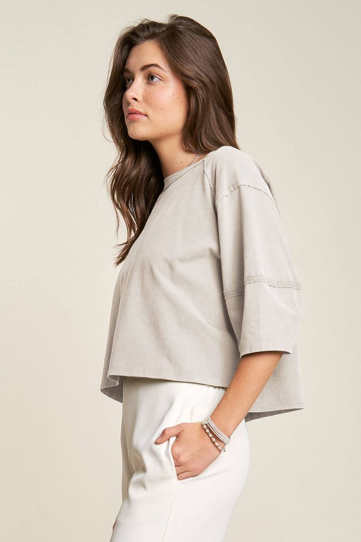 The cutest and versatile top for everyday use. This drop shoulder cotton tee is oversized with stitching details along the shoulders, back, and seams for a slightly elevated look. Pair it with workout tights or jeans- it truly is versatile. Details: 95% Cotton/ 5% Spandex Sizes: S-3XL Oversized Basic Cropped Cotton T-shirt, Oversized Basic Cotton Cropped T-shirt, Casual Boxy Cotton Tops, Oversized Trendy Cotton Tops, Relaxed Cotton Short Sleeve Loungewear Top, Oversized Cotton Top For Everyday, Relaxed Cotton Short Sleeve Top For Loungewear, Soft-washed Cotton Drop Shoulder Top, Boxy Fit Cotton Short Sleeve Top For Everyday