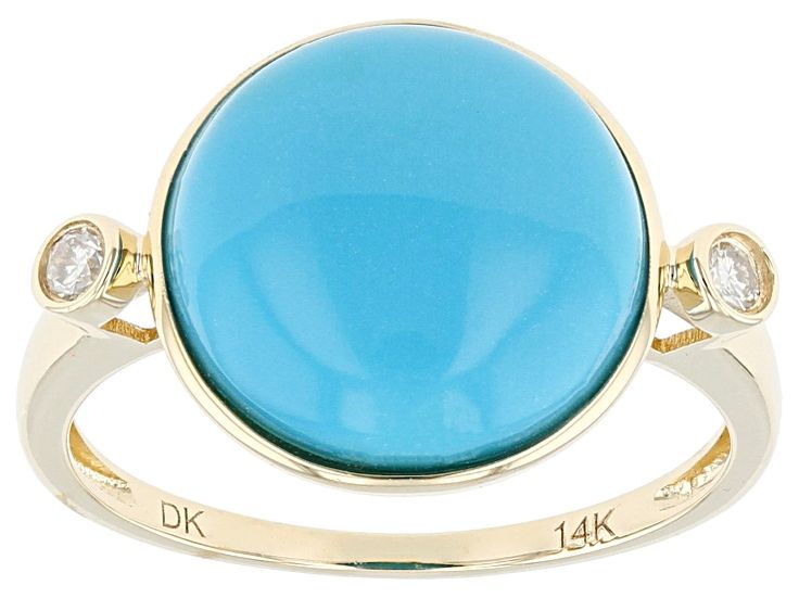 12mm Blue Round Sleeping Beauty Turquoise With 0.03ctw Round White Diamond 14k Yellow Gold Ring. Measures Approximately 0.76"L x 0.52"W. 14k Gold Turquoise Gemstone Ring, 14k Gold Turquoise Round Ring, Round Turquoise Gemstone Ring In 14k Gold, 14k Gold Turquoise Ring, 14k Gold Blue Turquoise Ring, Ring Spacer, Diamond Alternatives, Popular Jewelry, Sleeping Beauty Turquoise