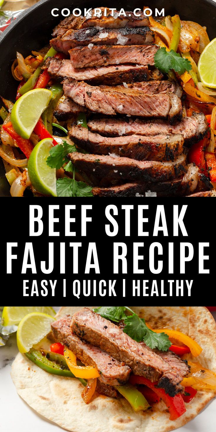 beef steak fajita recipe in a skillet