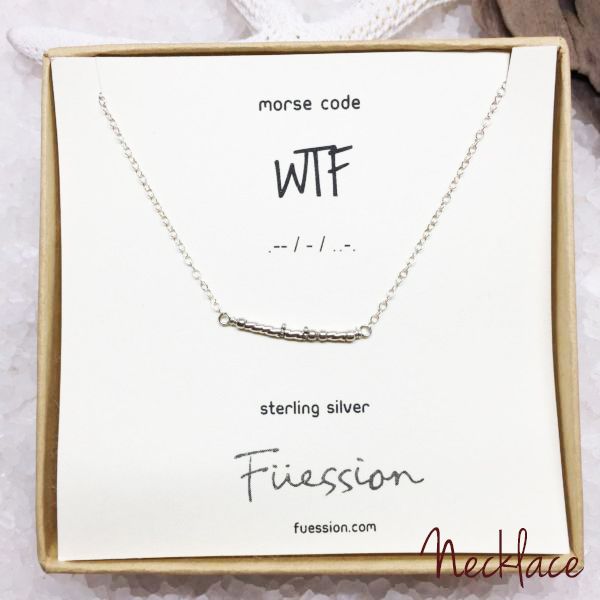 Sterling Silver WTF Morse Code Necklace Labeled Morse Code Sayings, Nickel-free Meaningful Silver Necklace, Meaningful Silver Nickel-free Necklaces, Nickel-free Silver Necklace With Meaningful Style, Meaningful Silver Necklaces For Wedding, Dainty Silver Beaded Necklaces As A Gift, Meaningful Silver Necklace For Wedding, Meaningful Adjustable Sterling Silver Necklace, Minimalist Sterling Silver Necklace With Silver Beads