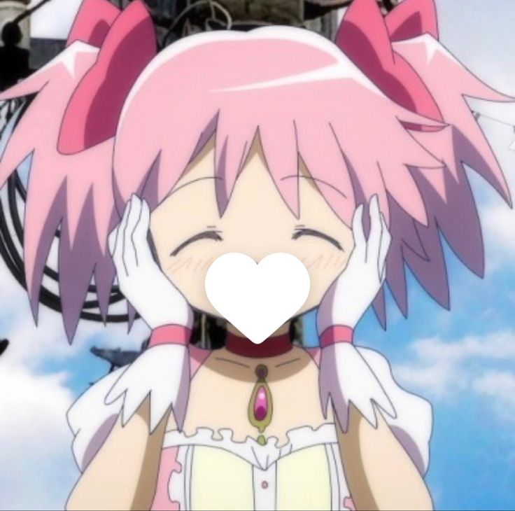 an anime character with pink hair holding her hands up to her face and looking at the sky