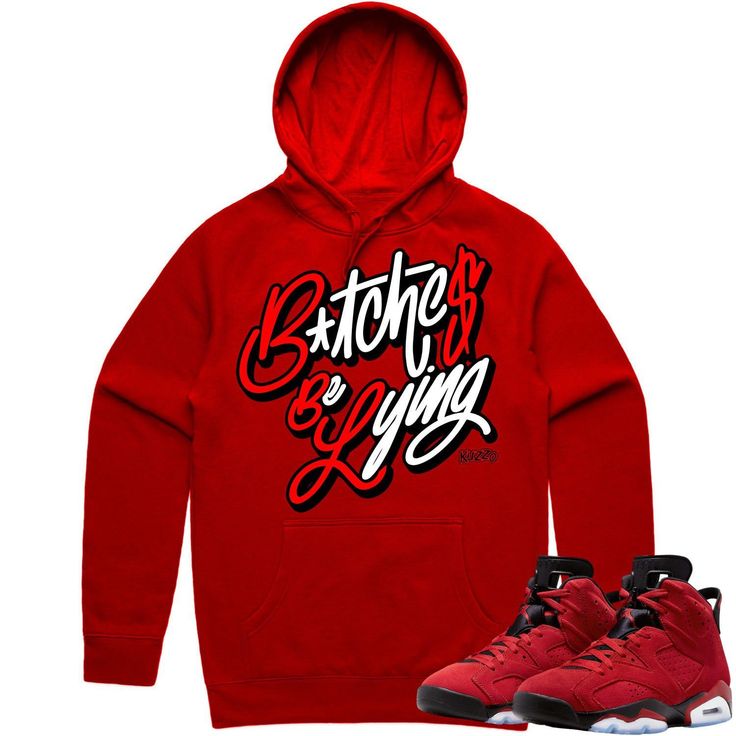 Red BBL : Sneaker Hoodie to Match the Jordan 6 Toro Bravo 6s Sneaker Hoodie made by Kuzzo Clothing on a 8.5 oz Midweight Cotton hoodie that fits true to size. Red Cotton Hip Hop Hoodie, Red Sweatshirt For Streetwear In Fall, Red Sweatshirt For Fall Streetwear, Red Fall Sweatshirt For Streetwear, Red Long Sleeve Hoodie For Streetwear, Casual Red Hoodie With Drawstring Hood, Red Graphic Print Hoodie For Fall, Red Hip Hop Hoodie With Drawstring Hood, Red Hoodie With Letter Print For College