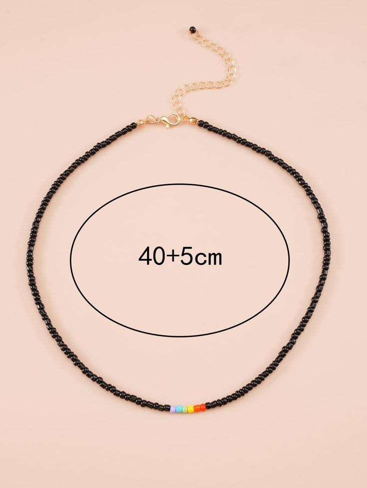 Color: Black Gender: Women Material: PMMA Quantity: 1 piece Style: Fashionable Details: Beaded Type: Beaded IN Length 15.7-17.7 This data was obtained from manually measuring the product, it may be off by 1-2 CM. Black Necklaces As Summer Gifts, Black Round Beads Jewelry For Beach, Black Necklace Summer Gift, Black Necklace For Summer Gift, Black Necklaces With Colorful Beads For Beach, Black Beads For Jewelry Making Choker, Black Beaded Choker For Jewelry Making, Black Beaded Necklace For Beach With Tiny Beads, Trendy Black Necklace With Colorful Beads