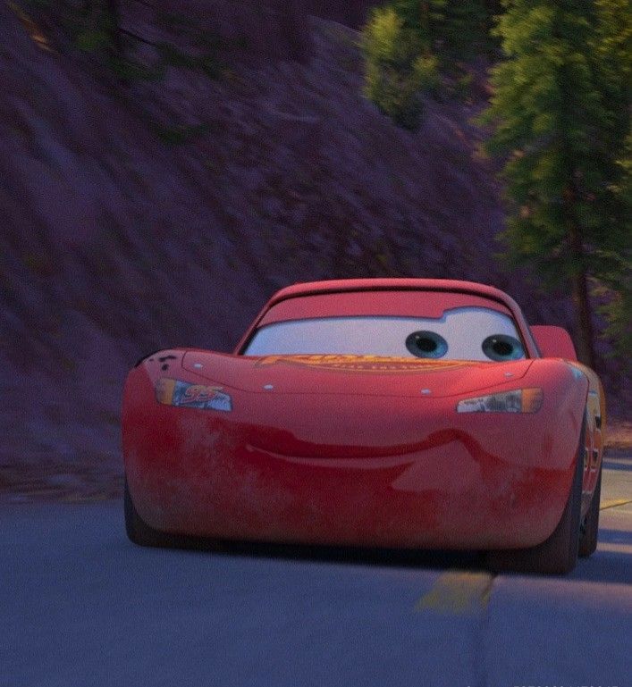 the cars are driving down the road in disney's cars movie characters, including lightning from pixama