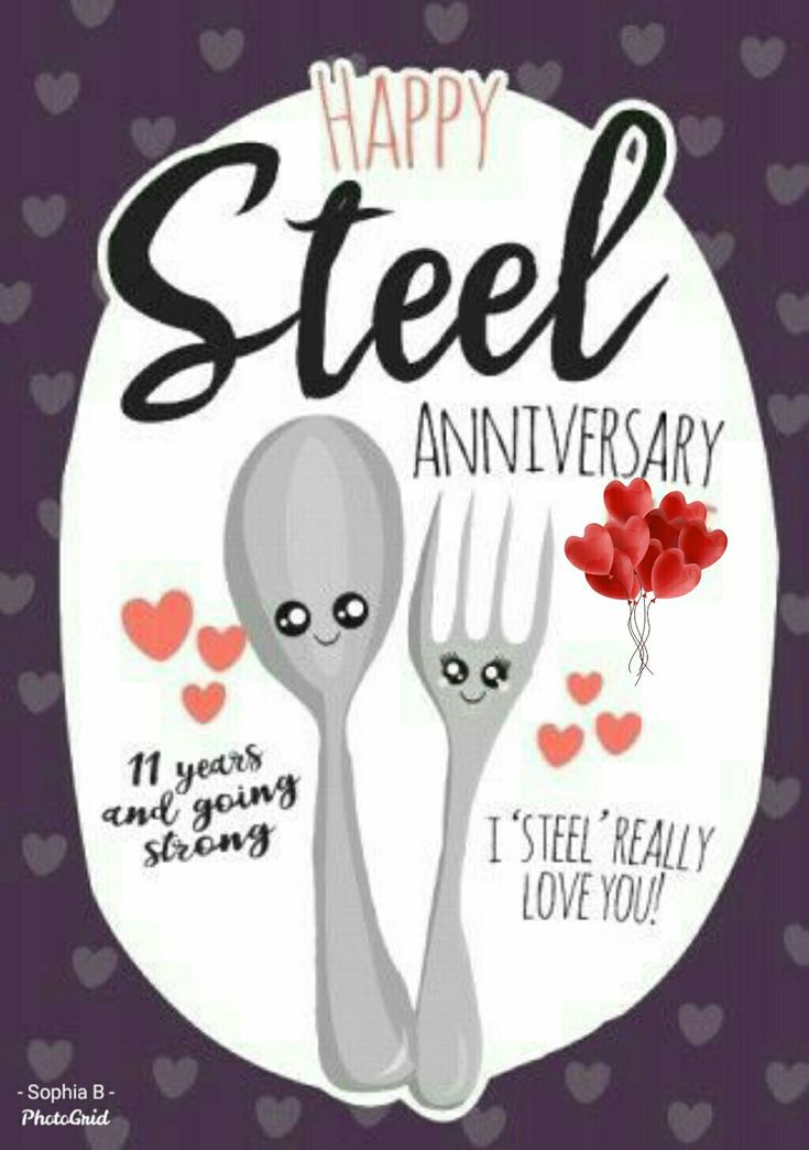 an anniversary card with two forks and spoons on it that says, happy steel anniversary name