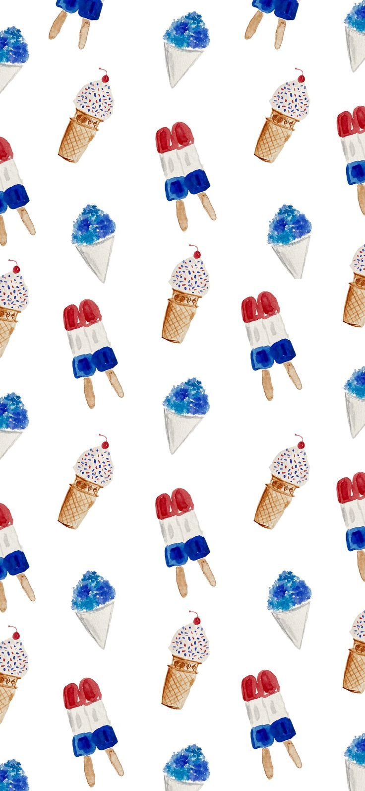 an ice cream cone with red, white and blue toppings on top of it