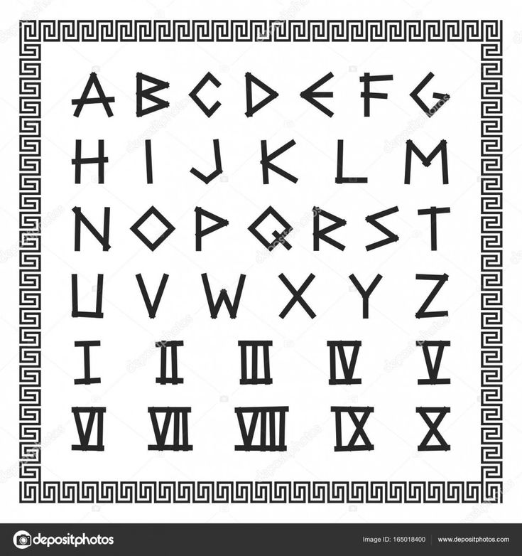 an ancient greek alphabet with roman numerals and numbers, all in the same pattern