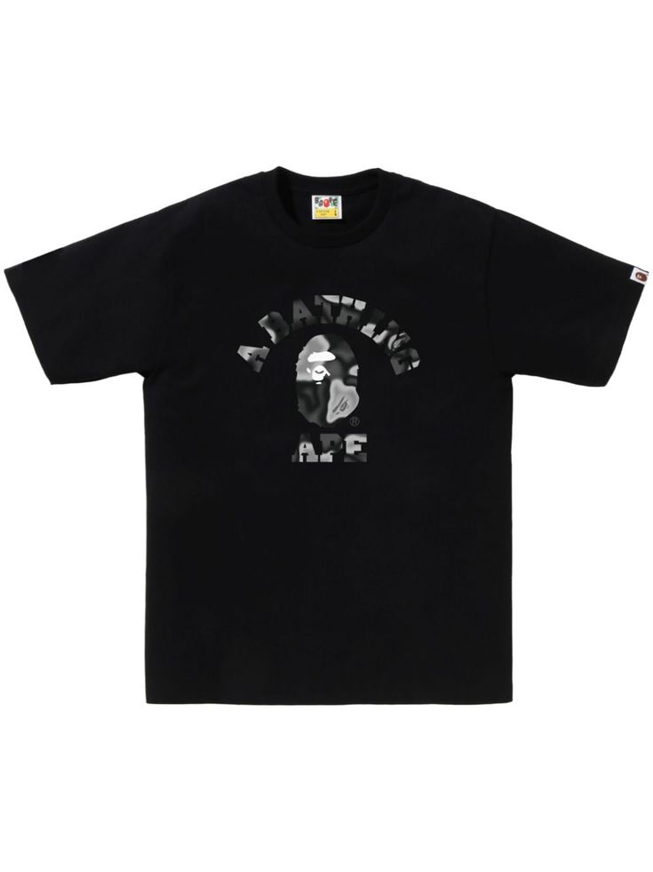 black/grey cotton jersey texture crew neck logo print to the front short sleeves straight hem Black And White Graphic Tee, Bape Shirt, Swag Outfits For Girls, Mini Dress Fashion, Versace Outfit, Freshman Year, Bathing Ape, Clothing Stores, A Bathing Ape