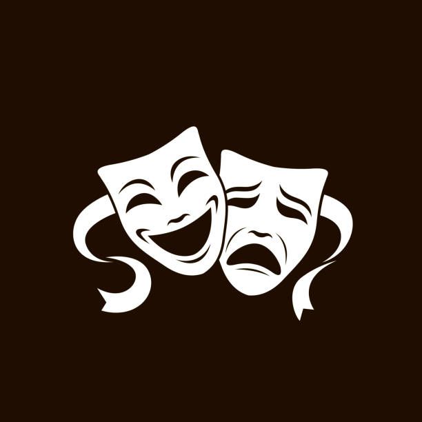 two theatre masks with faces drawn in white on a black background, the concept of masquerade