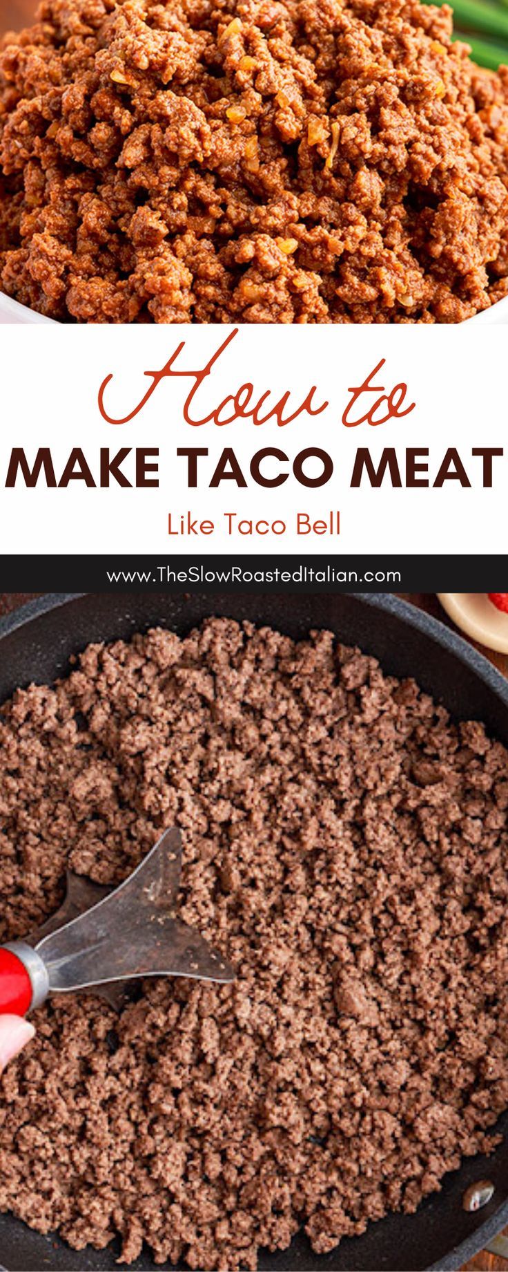 the recipe for homemade taco meat is in a skillet and ready to be eaten