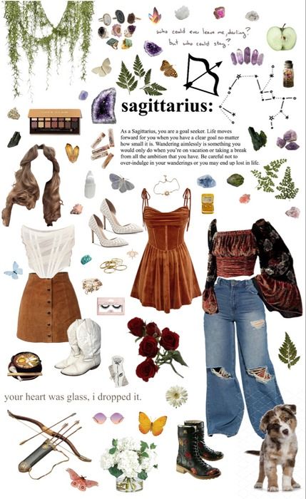 an advertisement for sagittarius featuring clothes and accessories